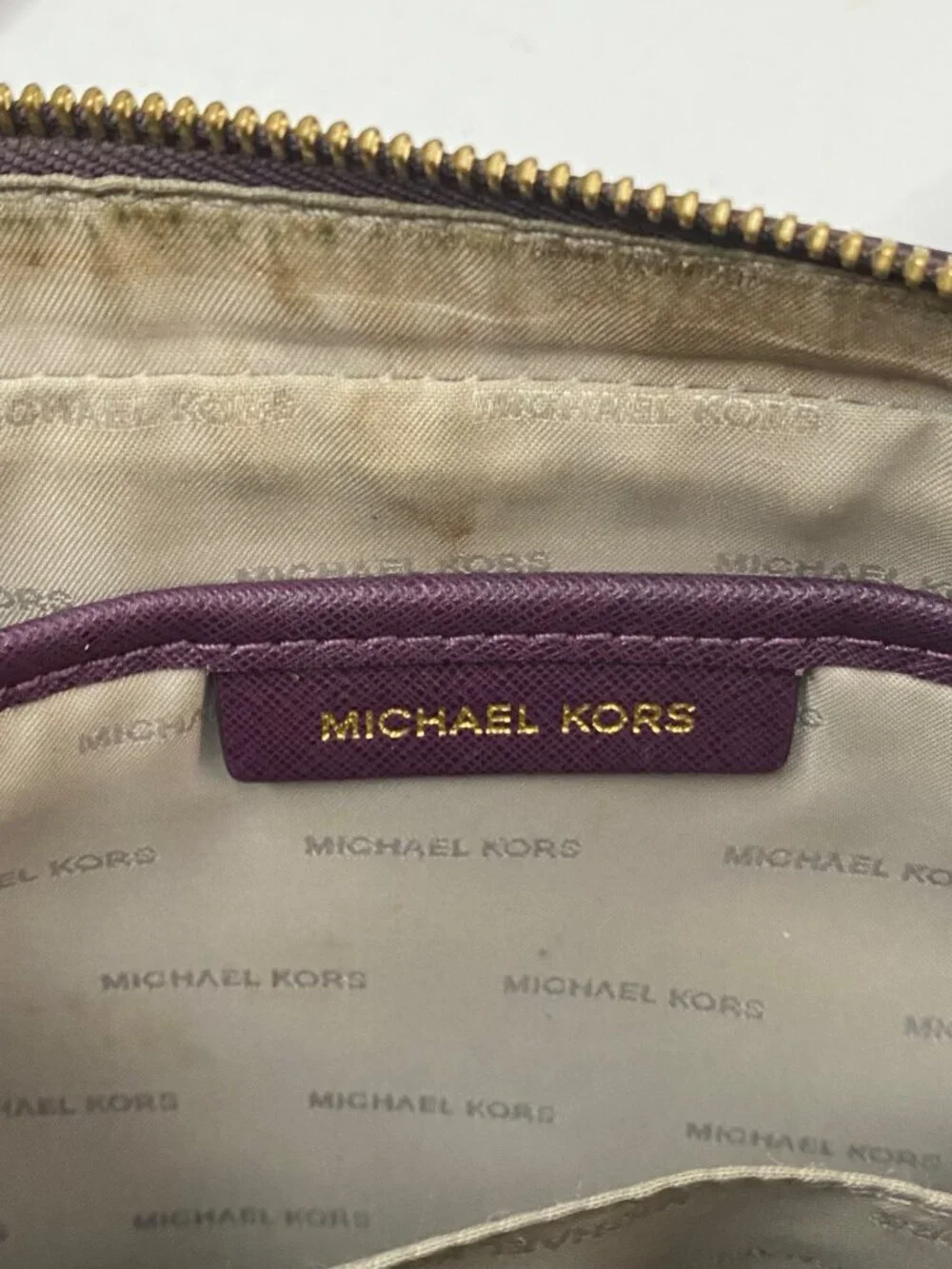 Michael Kors Crossbody Bag Purple Saffiano Leather Gold Chain Strap - Picture 10 of 12